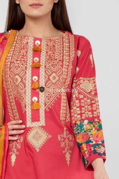 Khaadi Spring Summer 2019 3pc Lawn Suit KDE-19701 Red