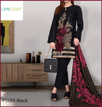 STYLE LOFT.PK Limelight Embroidered Linen Unstitched 3 Piece Suit 1989-Black