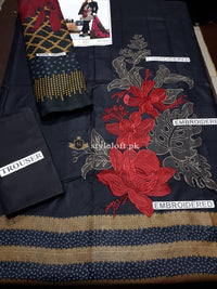 STYLE LOFT.PK Limelight Embroidered Linen Unstitched 3 Piece Suit 1989-Black