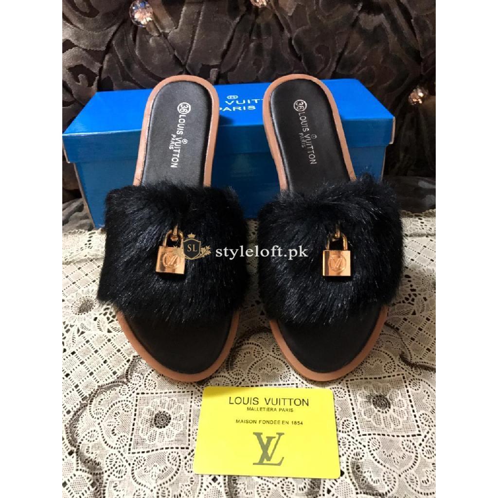 Louis Vuitton Womens Open Told Footbed Slide-Black