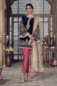 Maria.B Couture Chiffon Collection 2019 Unstitched 3 Piece Suit-Navy Blue MC-006