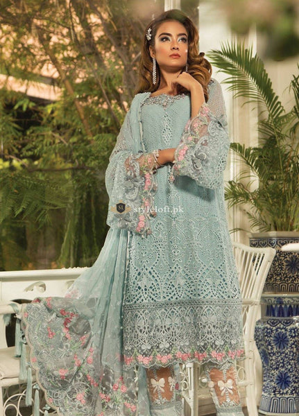 STYLE LOFT.PK Maria B Embroidered Chiffon Unstitched 3 Piece Suit MB19E 1607 - Eid Collection
