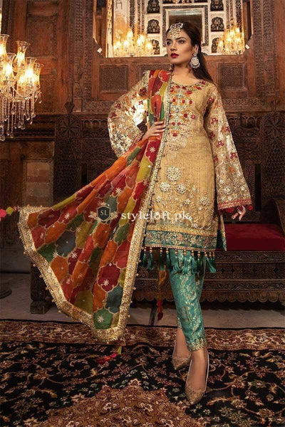 STYLE LOFT.PK Maria B Embroidered Heritage Collection Unstitched 3 Piece Suit Gold BD-1707