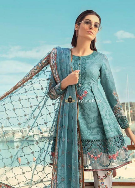 Maria B Embroidered Lawn Collection 2019 Unstitched 3 Piece Suit MB19L 15A - Spring / Summer Collection