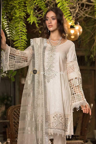 STYLE LOFT.PK Maria B Embroidered Lawn Unstitched 3 Piece Suit MBE19L 607 - Eid Collection