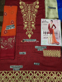 Maria.B Embroidered Lawn Unstitched 3Pc Suit Maroon DW-2059