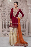 Maria.B Embroidered Lawn Unstitched 3Pc Suit Maroon DW-2059