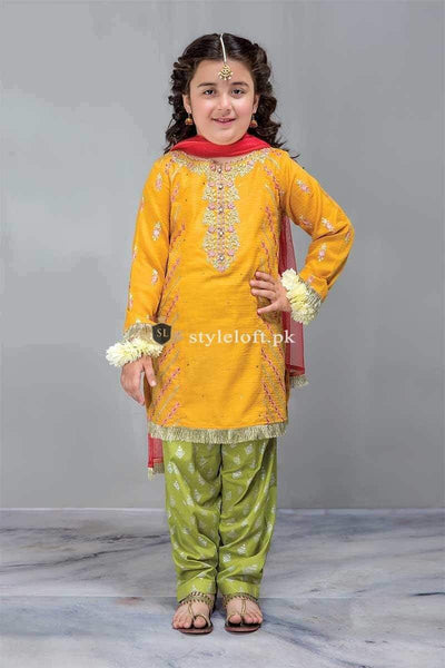 STYLE LOFT.PK Maria B Kids Formal Collection 2019-MKD-236-Yellow Unstitched 3Pc Dress