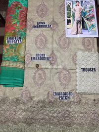 Maria.B Lawn 3Piece - Print Trouser, Chiffon Dupatta DL-19