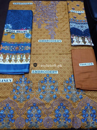 Maria.B Linen with Wool Shawl 3Piece Mpt-404A-Mustard