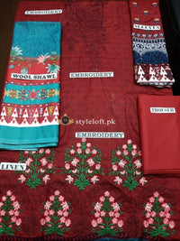 Maria.B Linen with Wool Shawl 3Piece Mpt-404B-Maroon