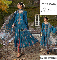 Maria.B Sateen Twill Linen 3Piece Dress CS-106-Teal Blue