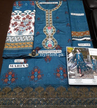 Maria.B Sateen Twill Linen 3Piece Dress CS-106-Teal Blue