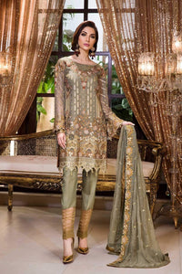 STYLE LOFT.PK Maryam's Embroidered Chiffon Collection 2019 Unstitched 3 Piece Suit - MG21 - Floral Gold