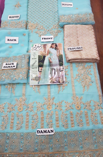 STYLE LOFT.PK Maryum N Maria Embroidered Chiffon Unstitched 3 Piece Suit SMM19LC 01 Fayruz - Luxury Collection