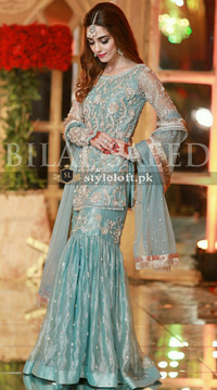 Maya Ali Party Wear 3Piece Net Embroidered Dress