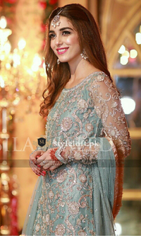 Maya Ali Party Wear 3Piece Net Embroidered Dress