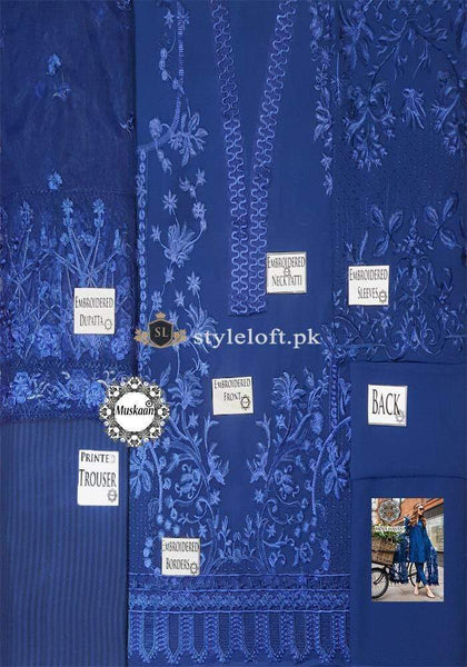 STYLE LOFT.PK Mina Hasan Embroidered Chiffon Unstitched 3 Piece Suit MH19F 9B - Festive Collection