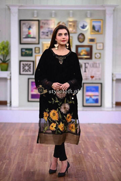 Nida Yasir Spotted Lawn Embroidered 2Pc Suit - Black