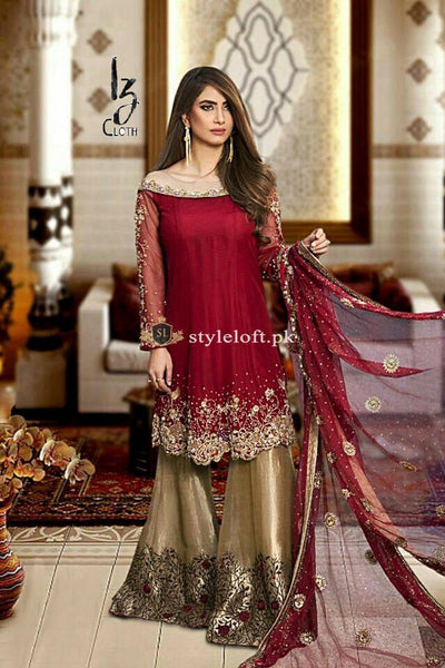 STYLE LOFT.PK Nomi Hussain Chiffon Embroidered 3Pc Suit with Silk Trouser- Party Dress