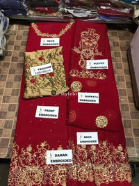 STYLE LOFT.PK Nomi Hussain Chiffon Embroidered 3Pc Suit with Silk Trouser- Party Dress