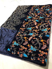 Pakistani Wedding Bridal Winter Embroidered Velvet Shawl Blue