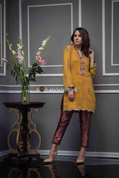 Phatyma Khan Lawn Embroidered 2Pc Suit Mustard Zest