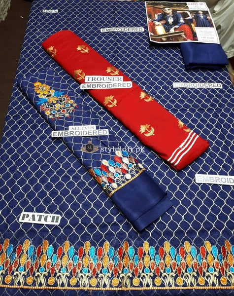 STYLE LOFT.PK Rang Ja Embroidered Linen Unstitched 2 Piece Suit Blue