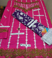 STYLE LOFT.PK Sahista Lodhi Spotted - Pink and Dark Purple Color Linen 2Piece Suit