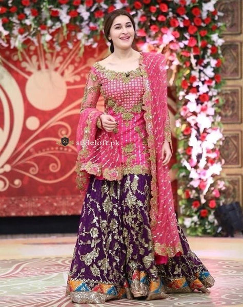 STYLE LOFT.PK Sahista Lodhi Spotted - Pink and Dark Purple Color Linen 2Piece Suit