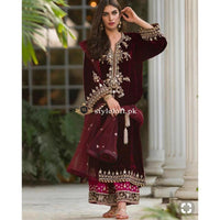 Sana Abbas velvet 2Piece Maroon