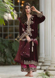 Sana Abbas Velvet 3Piece Maroon Dress