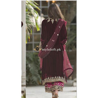 Sana Abbas Velvet 3Piece Maroon Dress