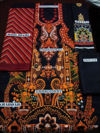 Sana Safinaz Khaddar, Wool Shawl 3Piece SS-05A-Black