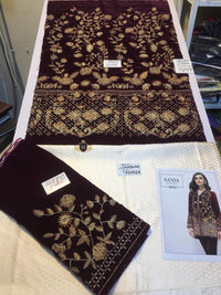 SANIA MASKATIYA Velvet 2Piece Jamawar Trouser Maroon