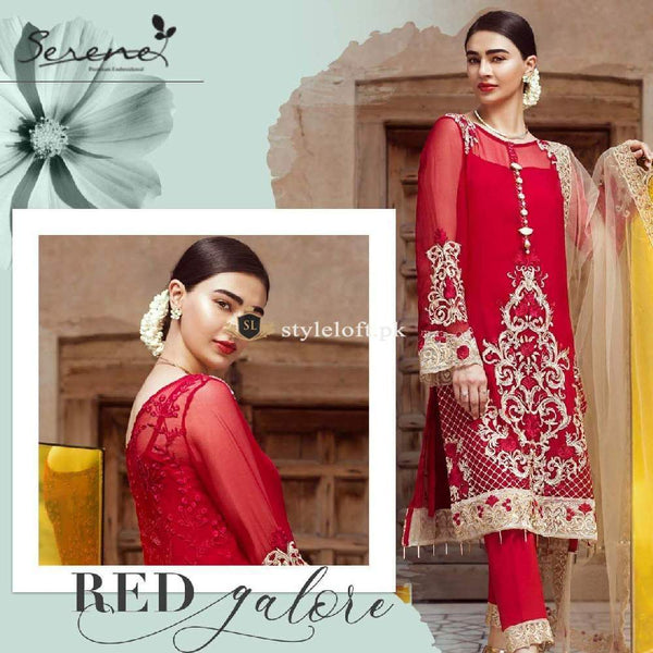 Serene Embroidered Chiffon Red Glamour-SR18