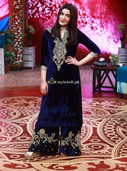 Shaista Lodhi Spotted Velvet Embroidered 3Piece Dress SL-11-BD