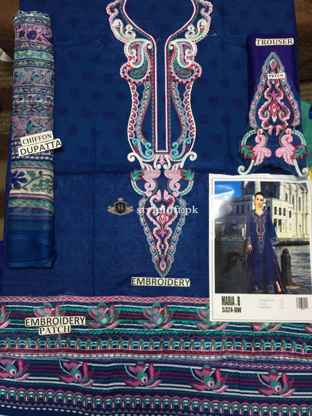 STYLE LOFT.PK Tena Durrani Embroidered Lawn Unstitched 3 Piece Suit TD19L 4A DINA BLUE - Spring / Summer Collection