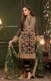 STYLE LOFT.PK Umyas Chantilly Premium Chiffon Volume I 2019  Unstitched 3Pc Suit Jewel Black - D5