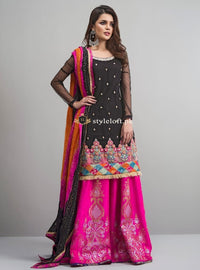 Zainab Chottani Winter Linen 3Piece ZC-18-Rose-Black
