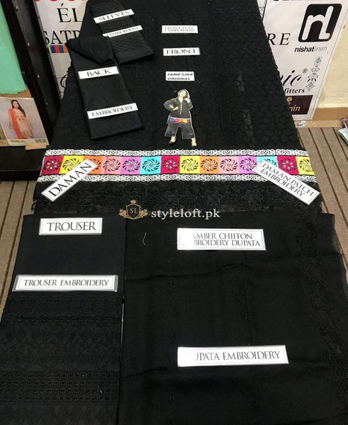 Zara Shahjahan Embroidered Lawn Unstitched 3 Piece Suit Black