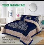 Styleloft.pk 5 Pieces Velvet Jacaurd BedSheet Set bed sheets Blue