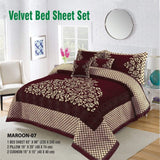 Styleloft.pk 5 Pieces Velvet Jacaurd BedSheet Set bed sheets Maroon