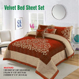 Styleloft.pk 5 Pieces Velvet Jacaurd BedSheet Set bed sheets Rust