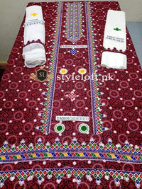 Ajrak Style Unstitched 3 Piece Suit