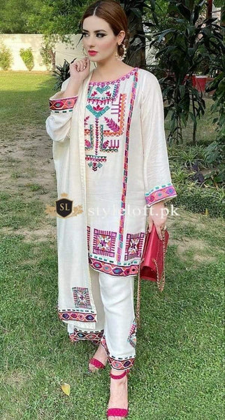 Styleloft.pk Ayesha Ahmed Unstitched Linen 3Piece Dress 3 PIECE