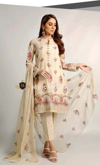 Styleloft.pk Bareeze Embroidered Linen Unstitched 3 Piece Suit 3 PIECE