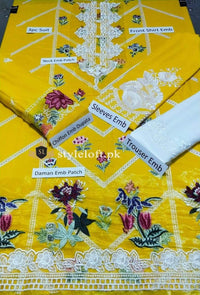 Styleloft.pk Crimson Embroidered Linen Unstitched 3 Piece Suit 3 PIECE