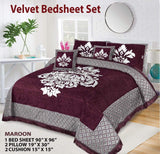 Styleloft.pk Crown Style 5 Pieces Velvet Jacaurd BedSheet Set bed sheets Maroon