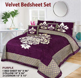 Styleloft.pk Crown Style 5 Pieces Velvet Jacaurd BedSheet Set bed sheets Purple